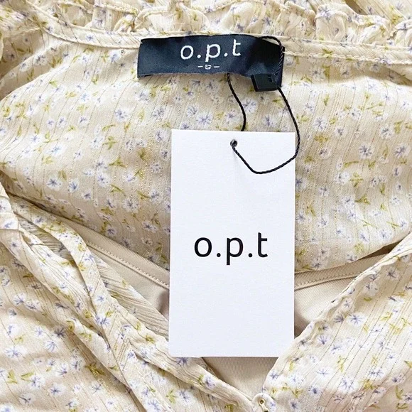 O.P.T Dress Floral Tiered Midi Neutral Chiffon Beige Gold Prairie Dress - Picture 10 of 12